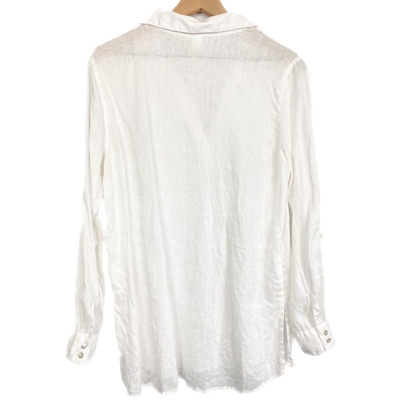 Joie Womens Linen Popover Top M White Roll Tab Lighweight Classic Beachy Minimal - Picture 4 of 5